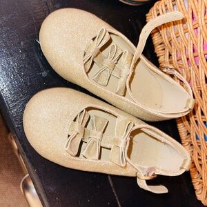 Jaine and Jack Girls Glitter Gold Mary Jane Shoes with Bows